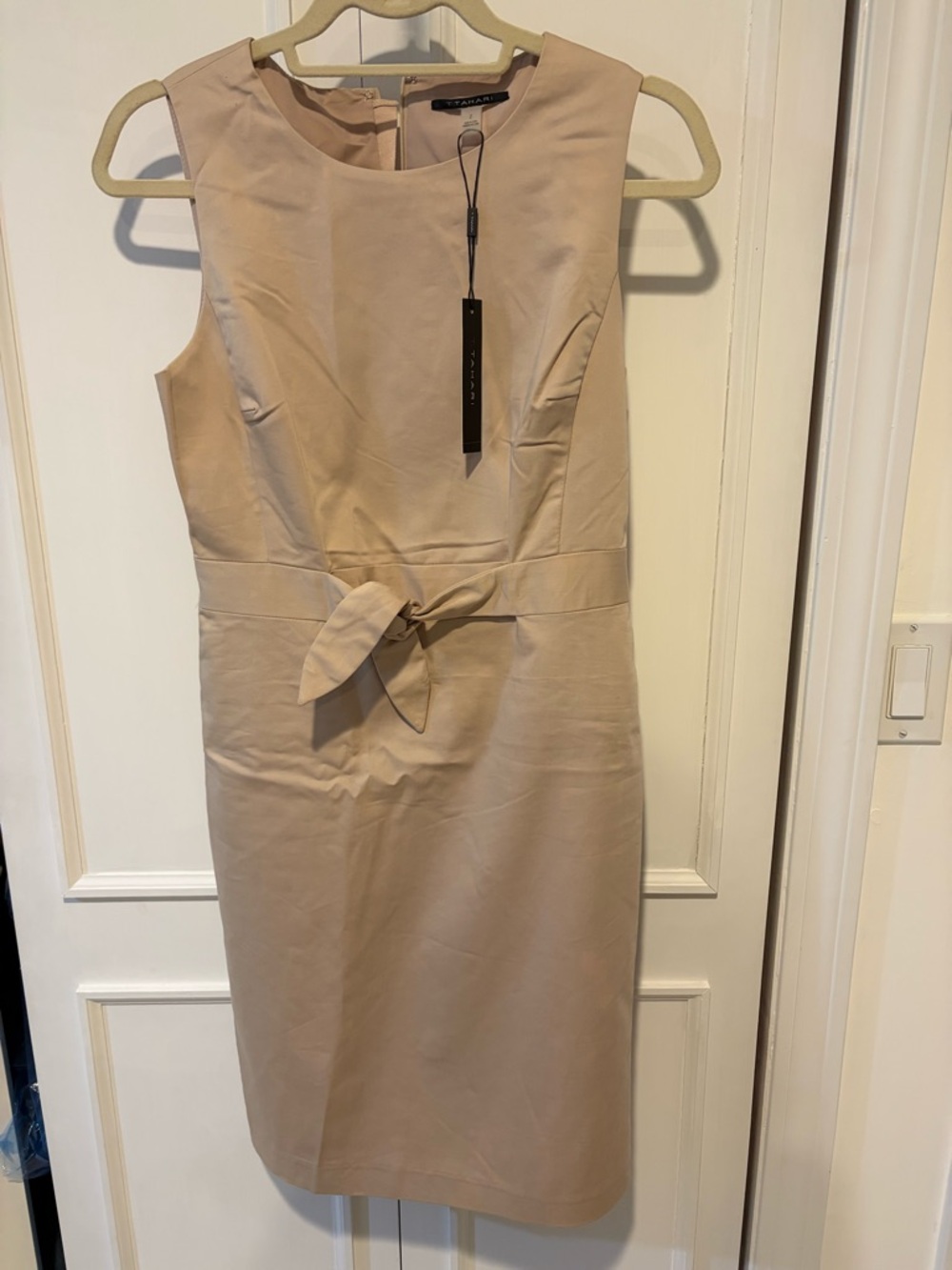 Tahari Beige Tie-Front Sleeveless Midi Dress